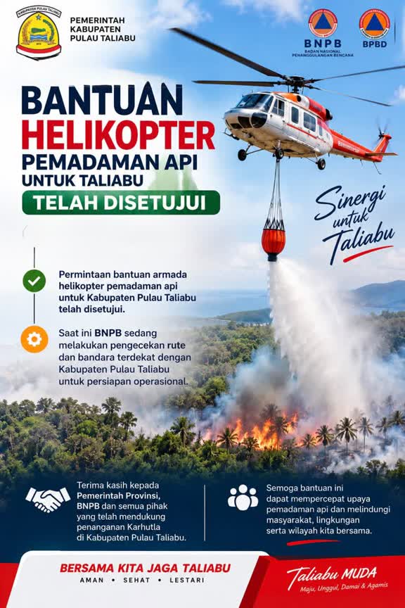 Pemkab Gunakan Bantuan Helikopter Dalam Penanganan Karhutla di Taliabu